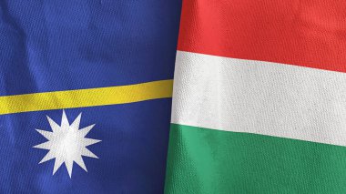 Macaristan ve Nauru 'nun iki bayrağı tekstil kumaşı 3D.