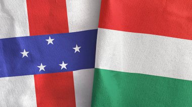 Macaristan ve Hollanda Antilleri iki bayraklı tekstil kumaşı 3D