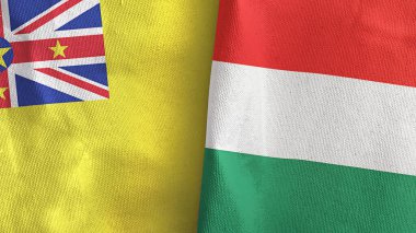 Macaristan ve Niue iki bayraklı tekstil kumaşı 3D