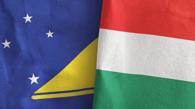 Macaristan ve Tokelau iki bayraklı tekstil kumaşı 3D