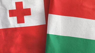 Macaristan ve Tonga iki bayrak tekstil kumaşı 3D