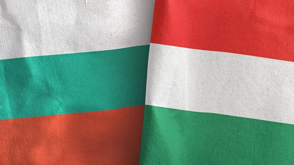 Hungary and Bulgaria two flags textile cloth 3D rendering — стокове фото