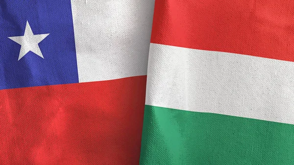 Hungria e Chile duas bandeiras de pano têxtil 3D renderização — Fotografia de Stock