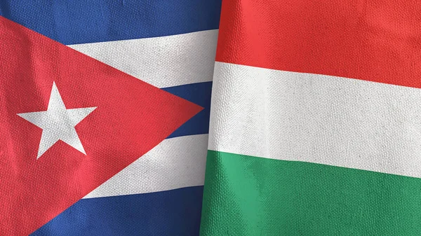 Hongarije en Cuba twee vlaggen textiel doek 3D rendering — Stockfoto