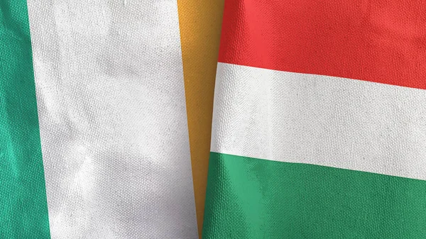 Hongrie et Irlande deux drapeaux tissu textile rendu 3D — Photo