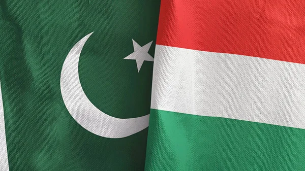 Hungary and Pakistan two flags textile cloth 3D rendering — Stock Photo, Image