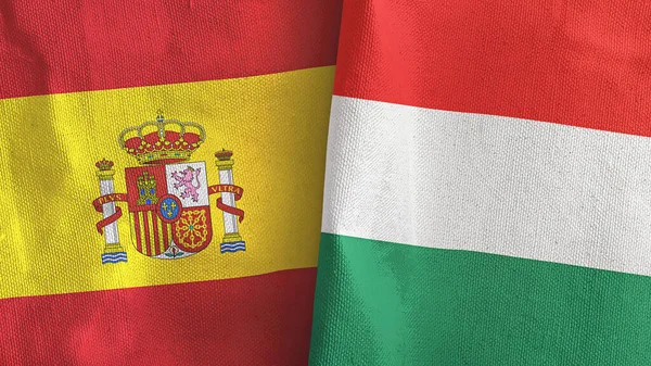 匈牙利和西班牙两国国旗纺织品3D渲染 — 图库照片