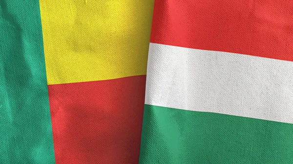 Macaristan ve Benin iki bayraklı tekstil kumaşı 3D