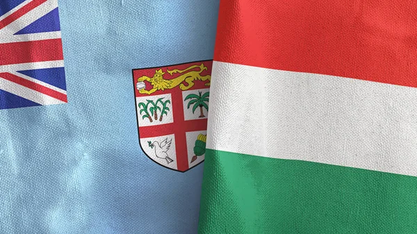 Hungría y Fiji dos banderas de tela textil 3D renderizado — Foto de Stock