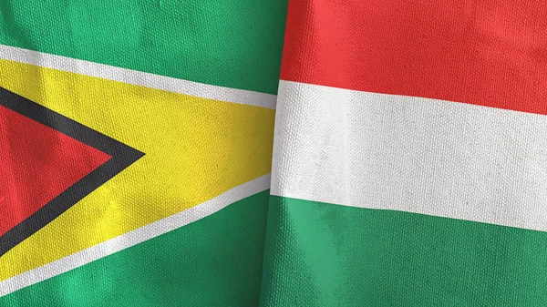 Ungheria e Guyana due bandiere tessuto 3D rendering — Foto Stock