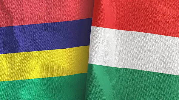 Macaristan ve Mauritius 'un iki bayrağı tekstil kumaşı 3D.