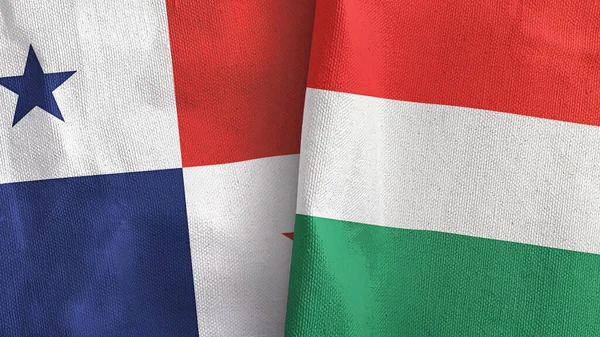 Hongarije en Panama twee vlaggen textiel doek 3D rendering — Stockfoto