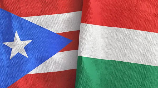 Hongarije en Puerto Rico twee vlaggen textiel doek 3D rendering — Stockfoto