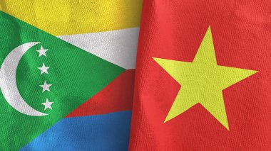Vietnam ve Comoros iki bayrak tekstil kumaşı 3D görüntüleme