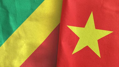 Vietnam ve Kongo iki bayraklı tekstil kumaşı 3D
