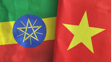 Vietnam ve Etiyopya iki bayrak, tekstil kumaş 3D.
