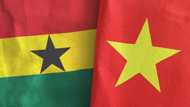 Vietnam ve Gana iki bayraklı tekstil kumaşı 3D.