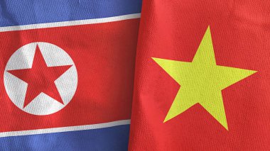 Vietnam ve Kuzey Kore 'de iki bayraklı kumaş 3D.