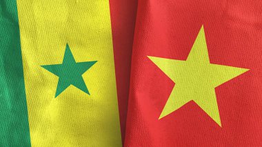 Vietnam ve Senegal iki bayrak tekstil kumaşı 3D