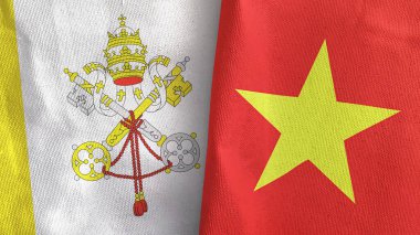 Vietnam ve Vatikan 'ın iki bayrağı tekstil kumaşı 3D