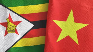 Vietnam ve Zimbabwe iki bayrak tekstil kumaş 3D görüntüleme