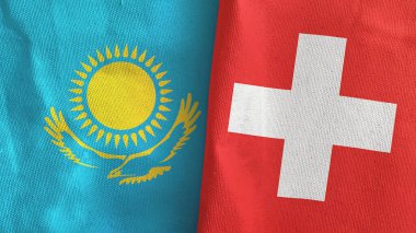 İsviçre ve Kazakistan 'da iki bayraklı tekstil kumaşı 3D.