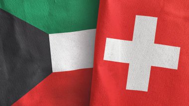 İsviçre ve Kuveyt iki bayraklı tekstil kumaşı 3D