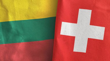 İsviçre ve Litvanya iki bayraklı tekstil kumaşı 3D