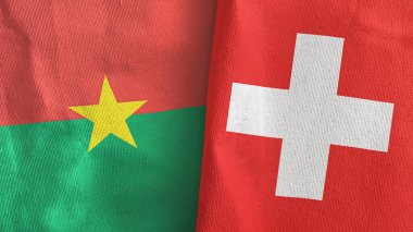 İsviçre ve Burkina Faso 'nun iki bayrağı tekstil kumaşı 3D.