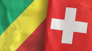 İsviçre ve Kongo iki bayraklı tekstil kumaşı 3D.