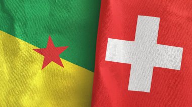 İsviçre ve Fransız Guyanası iki bayraklı tekstil kumaşı 3D