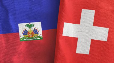 İsviçre ve Haiti iki bayrak tekstil kumaşı 3D görüntüleme