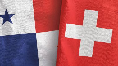 Switzerland and Panama two flags textile cloth 3D rendering