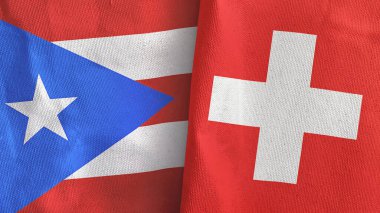 Switzerland and Puerto Rico two flags textile cloth 3D rendering