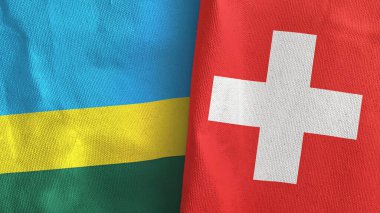 Switzerland and Rwanda two flags textile cloth 3D rendering