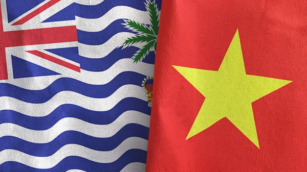Vietnam e territorio indiano britannico due bandiere tessuto 3D rendering — Foto Stock