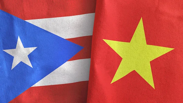 Vietnam ve Porto Riko 'da iki bayraklı kumaş 3D. — Stok fotoğraf