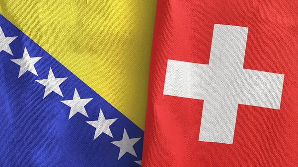 Suiza y Bosnia y Herzegovina dos banderas de tela textil 3D renderizado — Foto de Stock