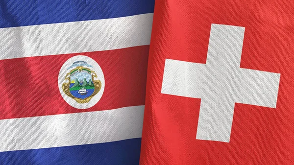 Suíça e Costa Rica duas bandeiras de pano têxtil 3D renderização — Fotografia de Stock