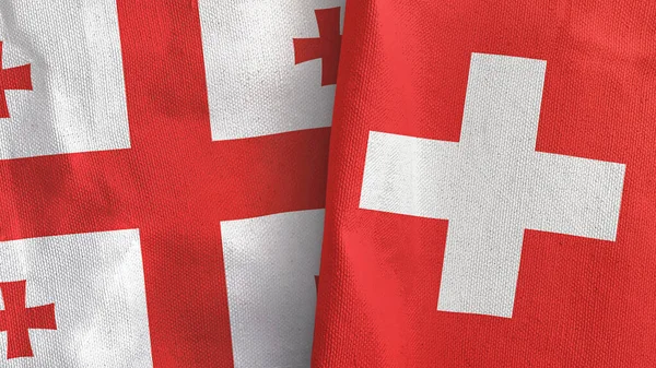 Suiza y Georgia dos banderas de tela textil 3D renderizado —  Fotos de Stock