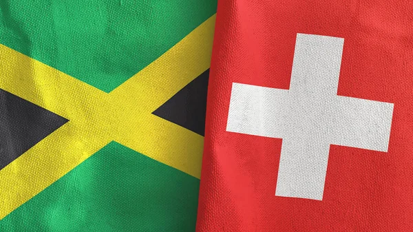 İsviçre ve Jamaika iki bayraklı tekstil kumaşı 3D