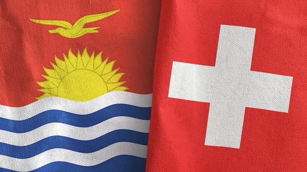 Suiza y Kiribati dos banderas de tela textil representación 3D — Foto de Stock