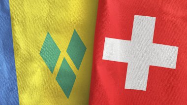 Switzerland and Saint Vincent and the Grenadines two flags cloth 3D rendering