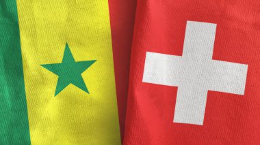 İsviçre ve Senegal iki bayrak tekstil kumaşı 3D