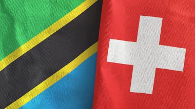İsviçre ve Tanzanya iki bayraklı tekstil kumaşı 3D