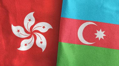 Azerbaycan ve Hong Kong iki bayrak tekstil kumaşı 3D.