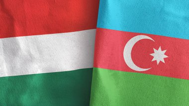 Azerbaycan ve Macaristan 2 bayraklı tekstil kumaşı 3D