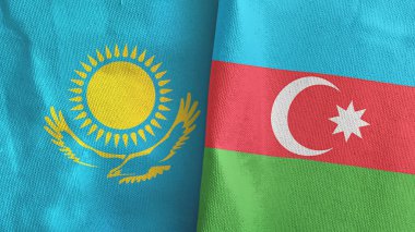 Azerbaycan ve Kazakistan iki bayraklı tekstil kumaşı 3D