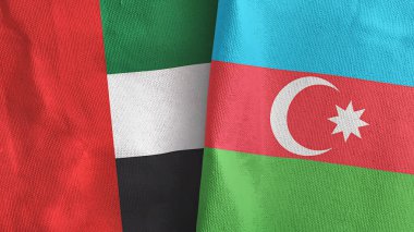 Azerbaycan ve Birleşik Arap Emirlikleri iki bayrak tekstil kumaşı 3D