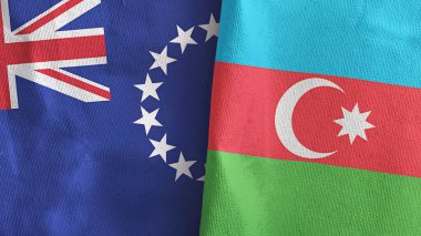 Azerbaycan ve Cook Adaları iki bayraklı tekstil kumaşı 3D